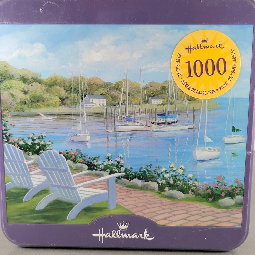 Lake 1000 Piece Puzzle Collectible Tin Adirondack Chairs Sealed Hallmark Hasbro
